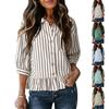 Women's Casual Loose Button-Up Seven-Sleeve Striped Shirt Top