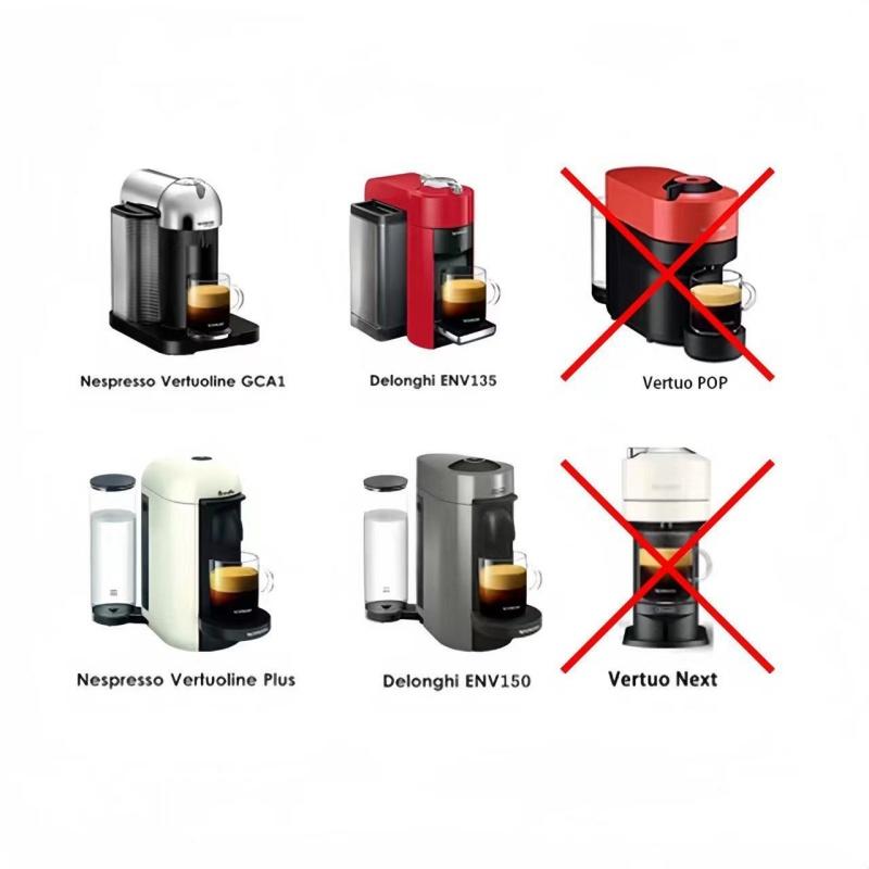 150ml/230ml Nespresso Vertuo Coffee Capsule Cup Reusable PP Coffee Capsule Shell with Silicone Cover Brush Powder Pressing Spoon