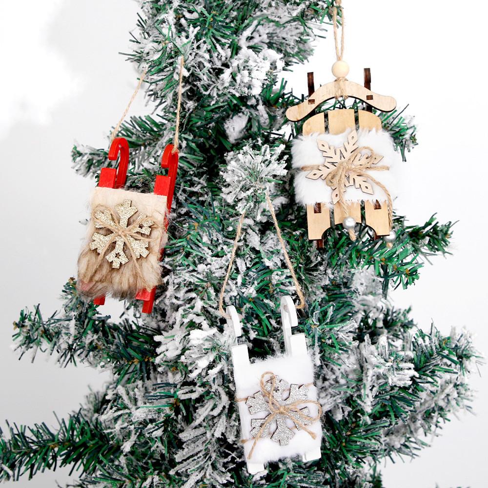Vintage Inspired Unique Wooden Sled Ornament With Soft Snowflakes Perfect For Christmas Joy