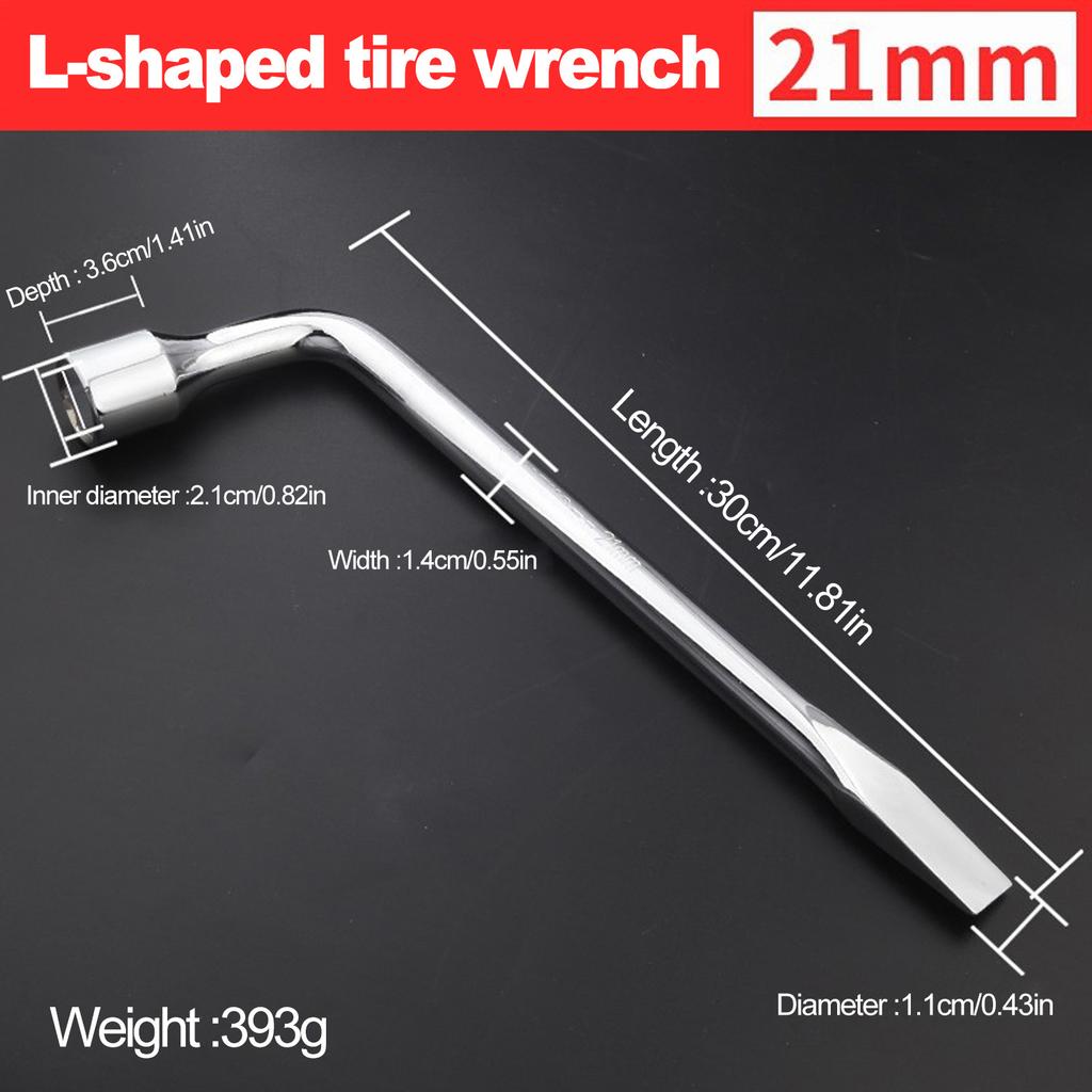 Car Spare Tire Lug Wrench - L type Hexagonal Head 17/19/21mm Slotted End Socket Repair Tool, Standard Tire Wrench