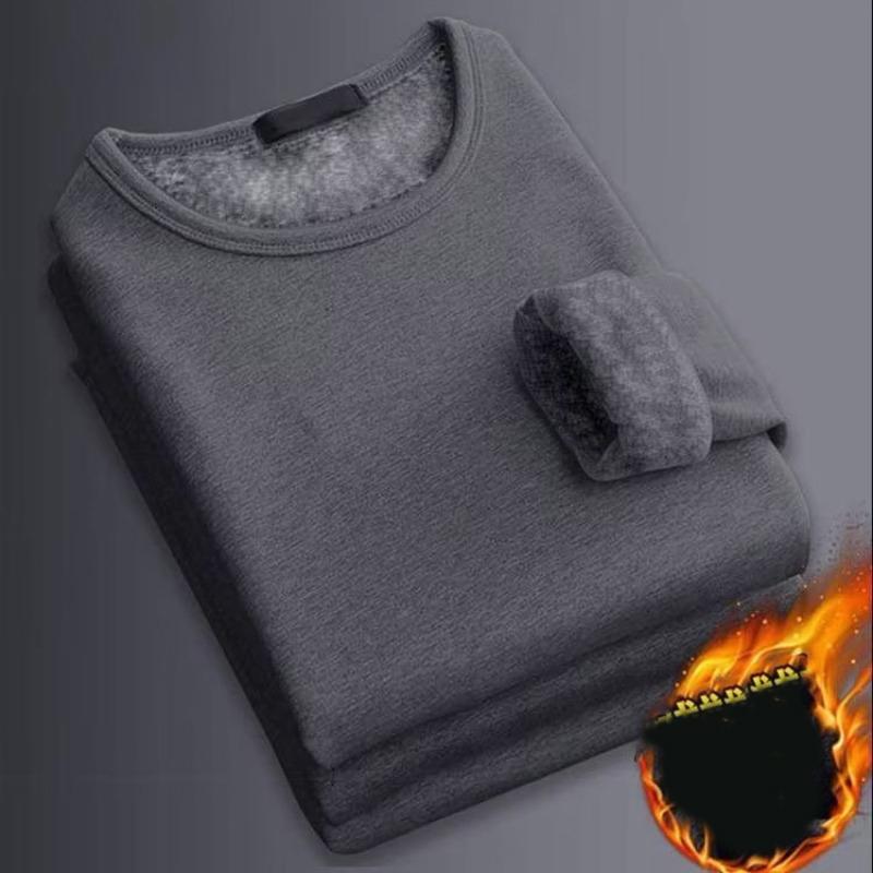Autumn Winter Men's Long-sleeved Thermal Underwer T-Shirt Fleece Bottoming Shirt Round Neck Shirt Fashion Plus Round Neck Padded T-shirt