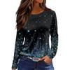 Women's Fashion Casual Slit Hem Round Neck Long Sleeve Loose Printed T-Shirt Top