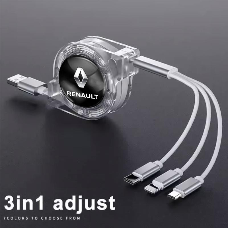 Hub Caps 3 In 1 Micro USB Type C Car Charging Cable Multi Charger For Renault Megane 2 3 4 Twingo Clio Talisman Captur Trafic Kw
