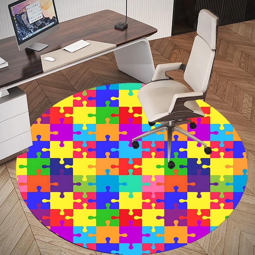 1pc Puzzle Pieces Round Chair mat Area Rug - Non-Slip, Floor Mat for Office, Bedroom, and Indoor Decor c1125704