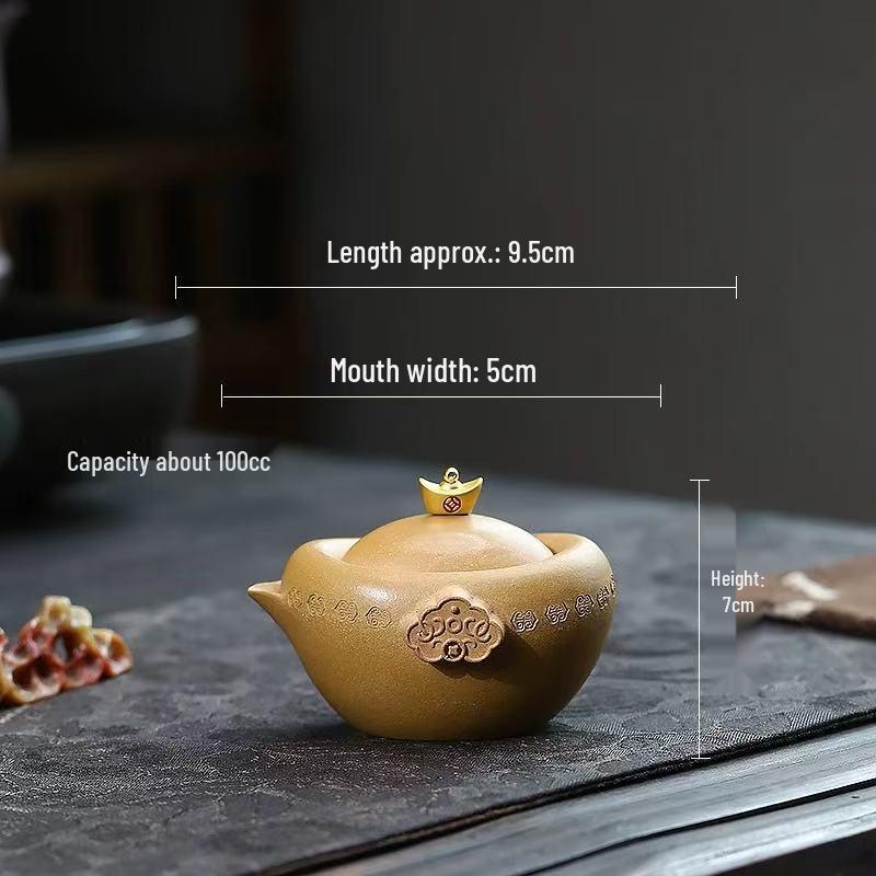 Gold Ingot Hand-Grip Yixing Zisha Teapot 130cc - Golden Section Mud Kung Fu Teapot