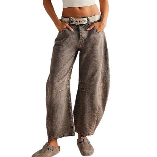 Blugi de damă Denim largi, drepte, picior lat, talie mijlocie, culoare degradată, hip hop, retro, lungime, glezne, buzunare moi