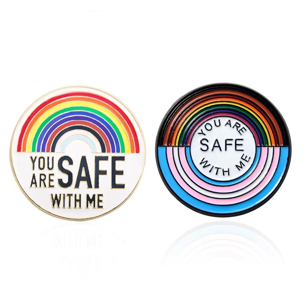 Sei al sicuro con me Spille Rotanti di Sicurezza Arcobaleno Pride Smalto Spille da Bavero Zaino Giacche Accessori Uomo Donna Coppia