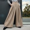 Men Ruffled High Waist Trousers Casual Long Wide Legs Pants