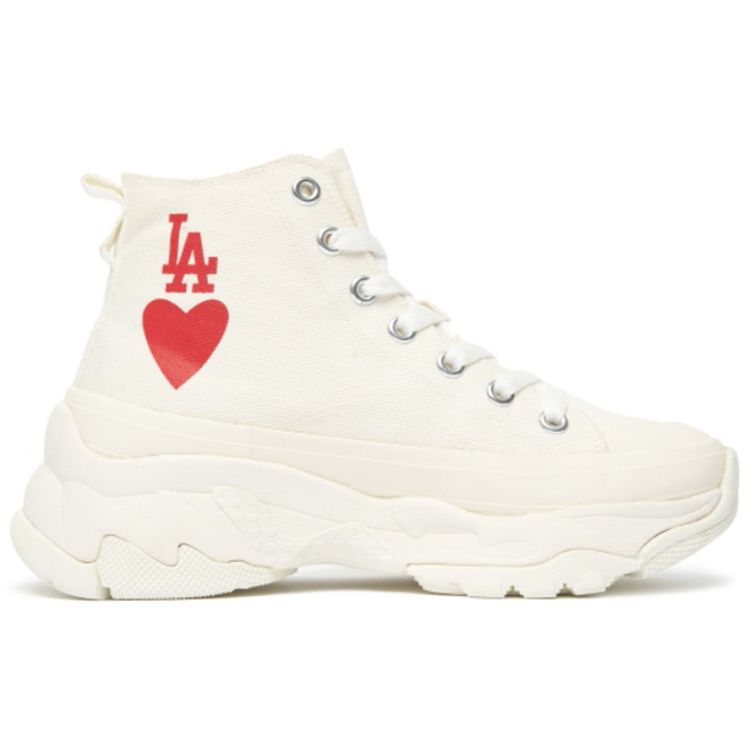 MLB Chunky High Comfortable Versatile Casual Non-Slip Wear-Resistant Breathable High-Top Canvas Shoes Unisex Sneakers White Red 3ASHU321N-07IVS