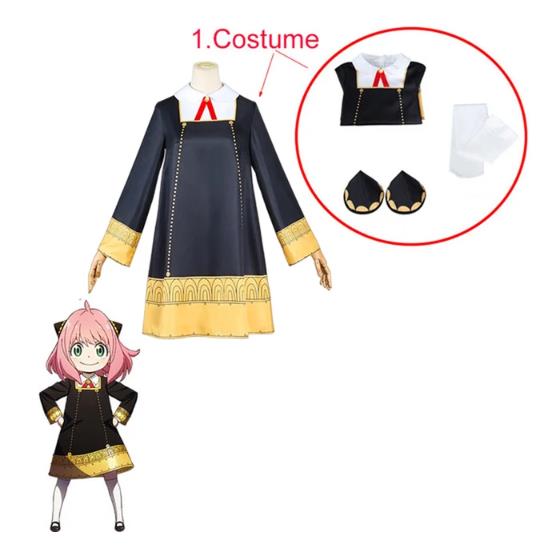 Anya Forger Cosplay Jurk Anime Spy X Family Forger Anya Cosplay Pruik Zwarte Jurk Sokken Pop Halloween Kostuums voor Meisjes Vrouwen 140