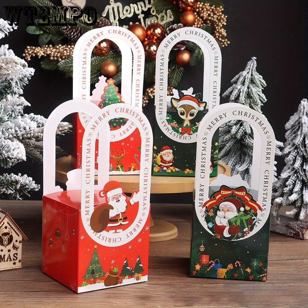 20pcs Christmas Gift Boxes Christmas Santa Treat Boxes with Handle Paper Party Favor Boxes Folden Storage Box for DIY Decor Family Gatherings