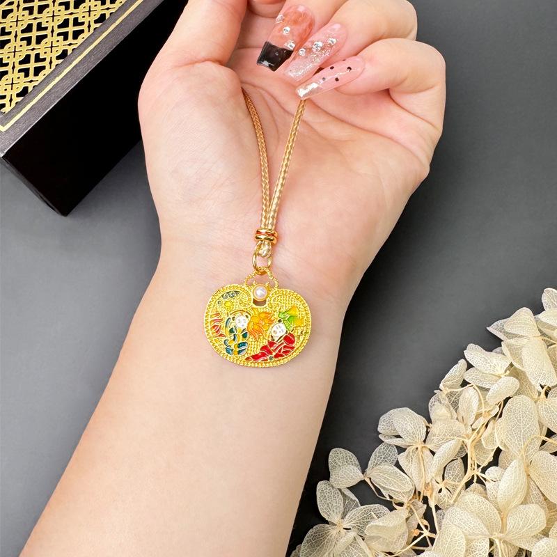 Ethnic Style Ancient Color Oil Dripping Pattern Peace Lock Accessories Necklace Pendant