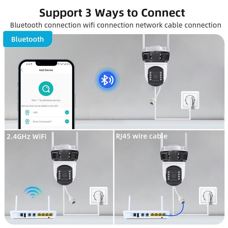 Q56 ICSEE Ultra HD Three-Lens Panoramic WiFi Outdoor Waterproof Camera