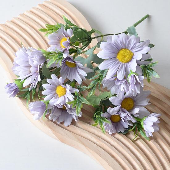 Artificial Flowers 27CM Height Small Bouquet Multiple Sun Chrysanthemum Heads Green Leaves