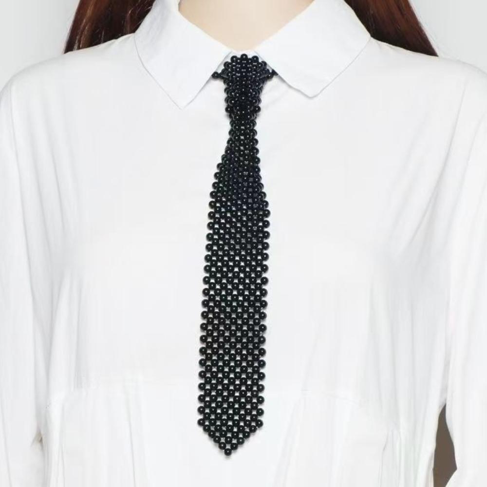 New Pearl Beaded Bow Tie for Women Trendy Uniform Shirt Necktie Fashion Decorative Clothing Accessories