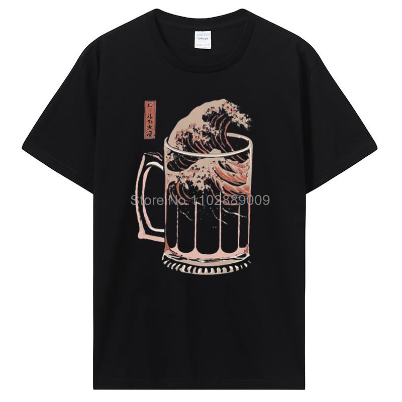 

The Great Wave Of Week Craft Beer T-Shirt Men Drunk Alcohol Drinking Vintage Cotton Tees Short Sleeve T Shirt Funny Tees Tops 4XL