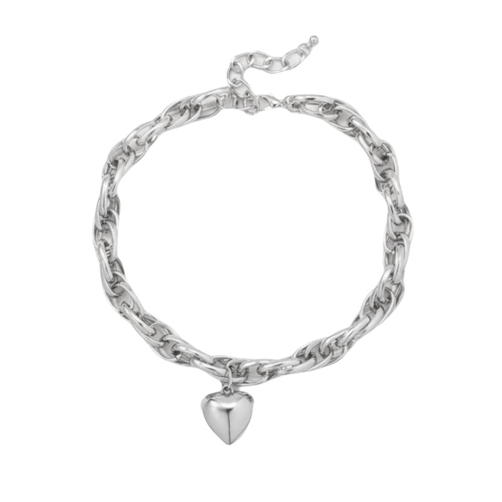 Large Chain Heart Pendant Necklace Hollow Out Exaggerated Necklace Thick Necklace Hip Hop Fashion серебряный