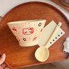 ZISIZ Cherry Cat Ceramic Douli Bowl Set