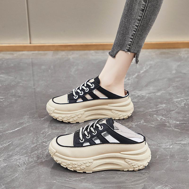 

Женские шлепанцы на высокой платформе, лето 2025, новые, с острым носком, на плоской подошве, с дизайном закрытого носка, повседневные белые женские слайды 40 чёрный