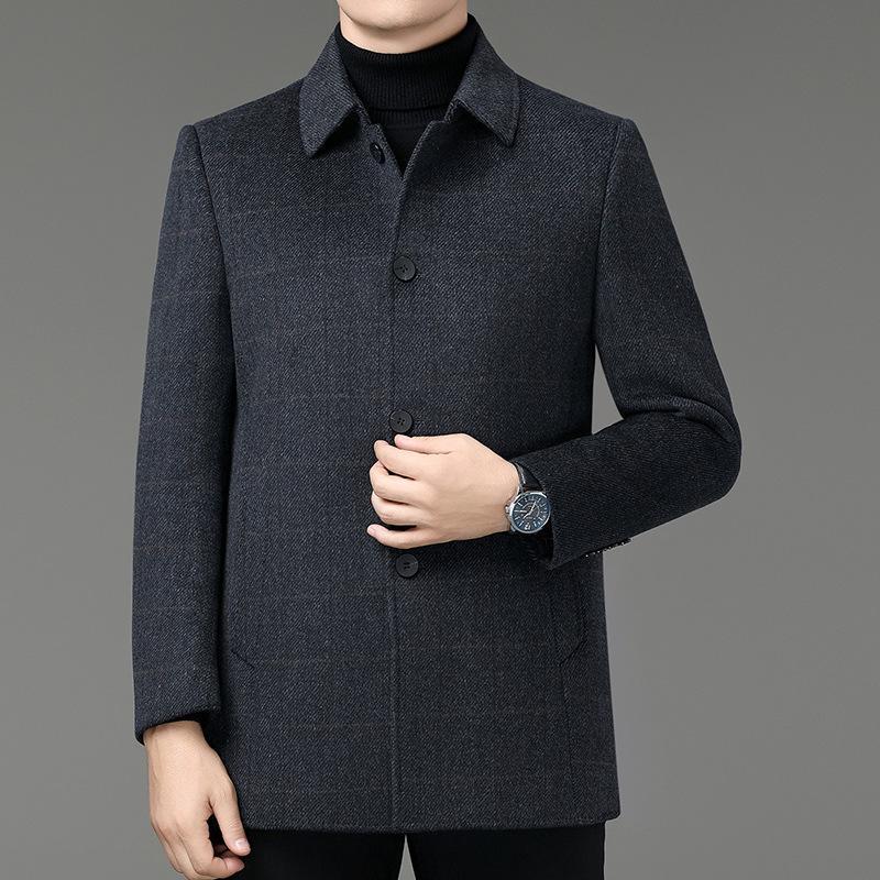 

Двустороннее кашемировое пальто из овечьей шерсти мужское для папы среднего возраста шерстяное с лацканами в клетку зимнее со съемной пуховой подкладкой 195