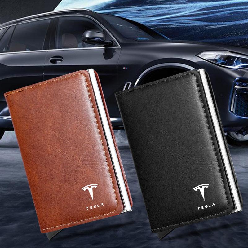 PU Leather Car Driving Document Bag ID Passport Card Wallet Card Pouch For Tesla Model 3 Model X S 2016-2023  Model Y Decals TM3 TMX