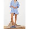 Spring and Autumn Women's V-neck Blue Temperament Loose Shirt Dress Short Dress