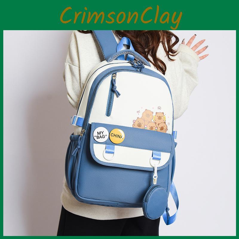 Capybara Cartoon Backpack With Breathable Nylon Material For School Kids