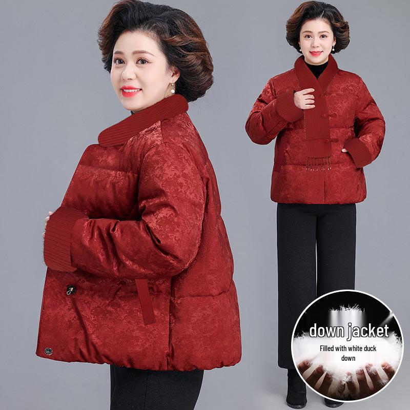 

Year of the Rat Red Winter Down Jacket for Moms: Elegant Autumn/Winter Outerwear for Middle-aged and Elderly Women 3XL (Suggest 135-150 jin)