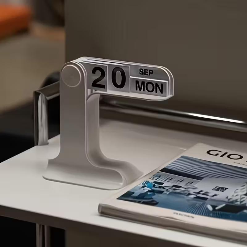 Moderner rotierender Schreibtischkalender Weiß & Schwarz Minimalistisches Design 2026 Planer mit Ein-Tasten-Bedienung Und drehbarer Basis