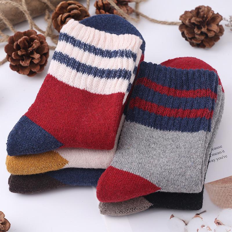 5 Pairs Autumn And Winter Thickened Diamond Curry Mid-Calf Socks Warm Women's Socks Stacked Socks Wholesale Wool Socks Diamond Retro Terry Socks