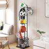 Iron Sports Ball Storage Rack, Black Modern Ball Holder Stand with 4 Basket Organizer, Free Standing Basketball Soccer Ball Cage