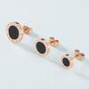 European & American Creative Titanium Steel Roman Numeral Black Round Earrings, Chic Women's Rose Gold Studs.