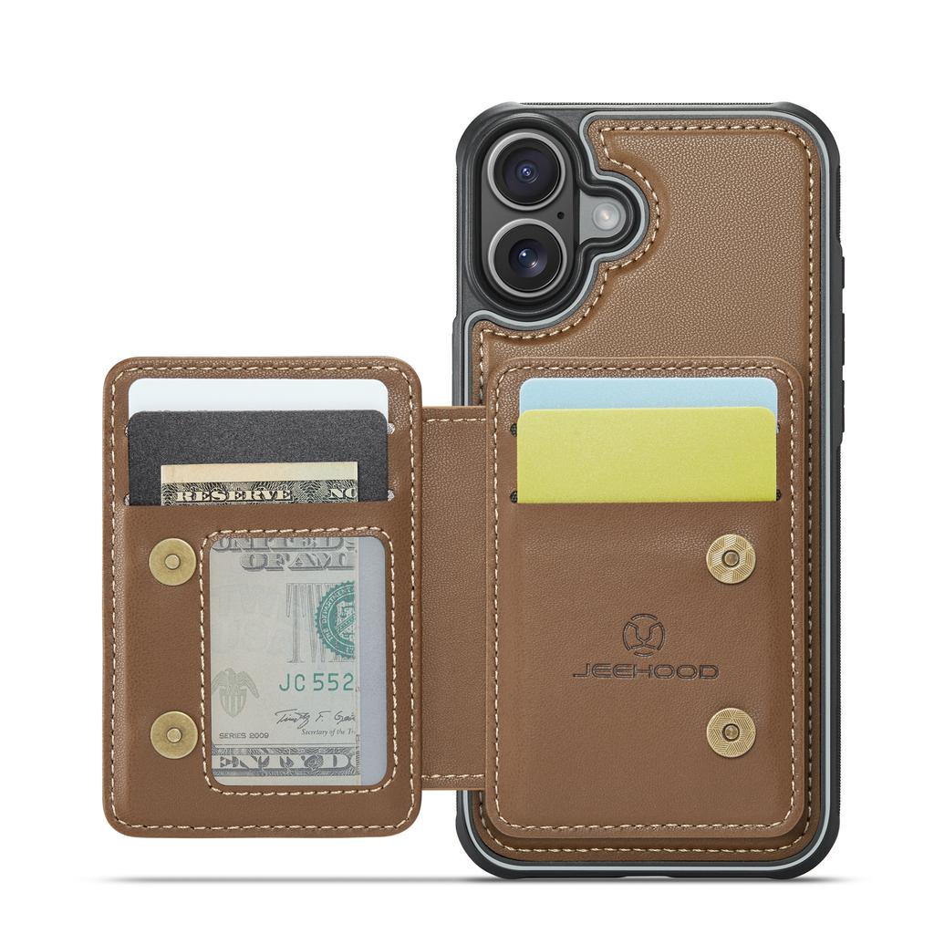 JEEHOOD J05 For iPhone 16 Case Leather Mobile Cover with Detachable Magnetic Card Bag