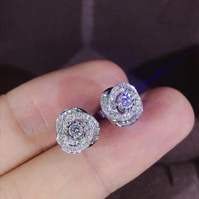 Huitan Cercei Stud Noi la Modă, Unici, cu Design de Trandafir pentru Femei, Accesorii de Urechi cu Zirconiu Cubic Strălucitor, Bijuterii Estetice pentru Nuntă