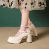 Fashion French Burgundy Mary Jane Shoes Women's Round Toe Chunky Heel Single Shoes High Heel Platform Sandals Patent Leather Size35 40