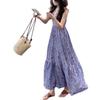 French high-end floral dress women's summer new unique v-neck waist cover meat vacation travel suspender dress