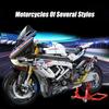 Technical Expert Racing Car Motorcycle Building Blocks Motorbike with Light Bricks Toys for Kids Gifts