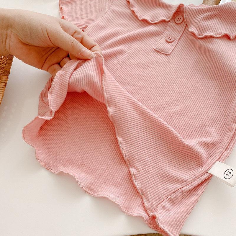 Summer Girls' Ice Silk Peter Pan Collar Short Sleeve T-Shirt – Solid Color, Thin Style, Versatile Children's Top.