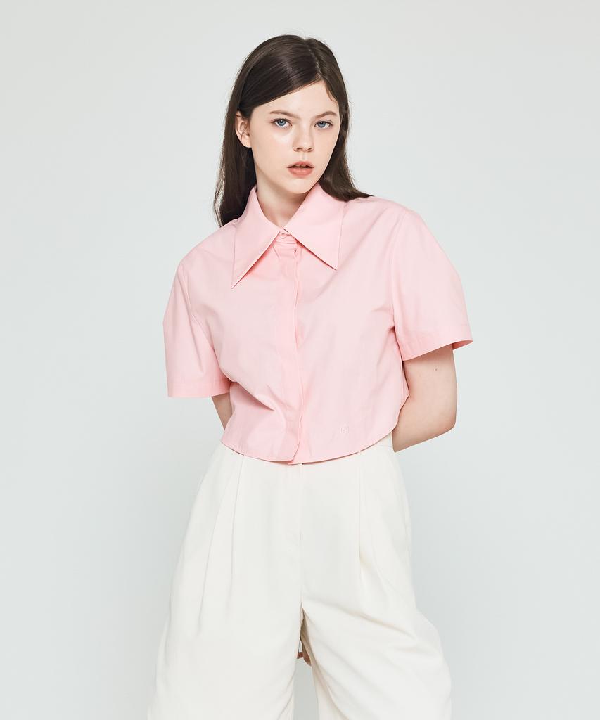 Depassion Big Collar Crop Short Sleeve Shirt (Pink)