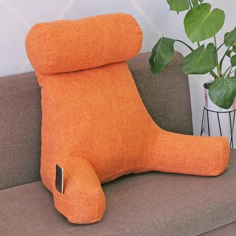 

2025 thickened cotton and linen reading pillow, armrest pillow, cotton and linen waist rest, solid color removable and washable 80x67x50cm 1pcs помаранчевий