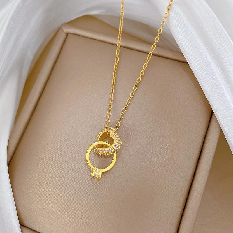 Love Ring Exquisite Light Luxury Temperament Gorgeous Full Diamond Necklace Female Versatile Collarbone Chain Titanium Steel Chain