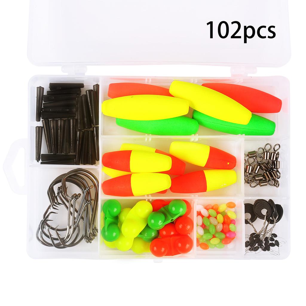 Fishing Tackle Box 102PCS Catfish Tackle with Catfish Floats Catfish Hooks Swivels Fishing Bells