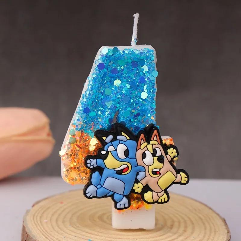 Bluey Bingo Anime Kerze Niedlich 3D 0-9 Zahl Cartoon Figur Geburtstagstorte Stecker Geburtsdatum Tortendekoration Geschenk