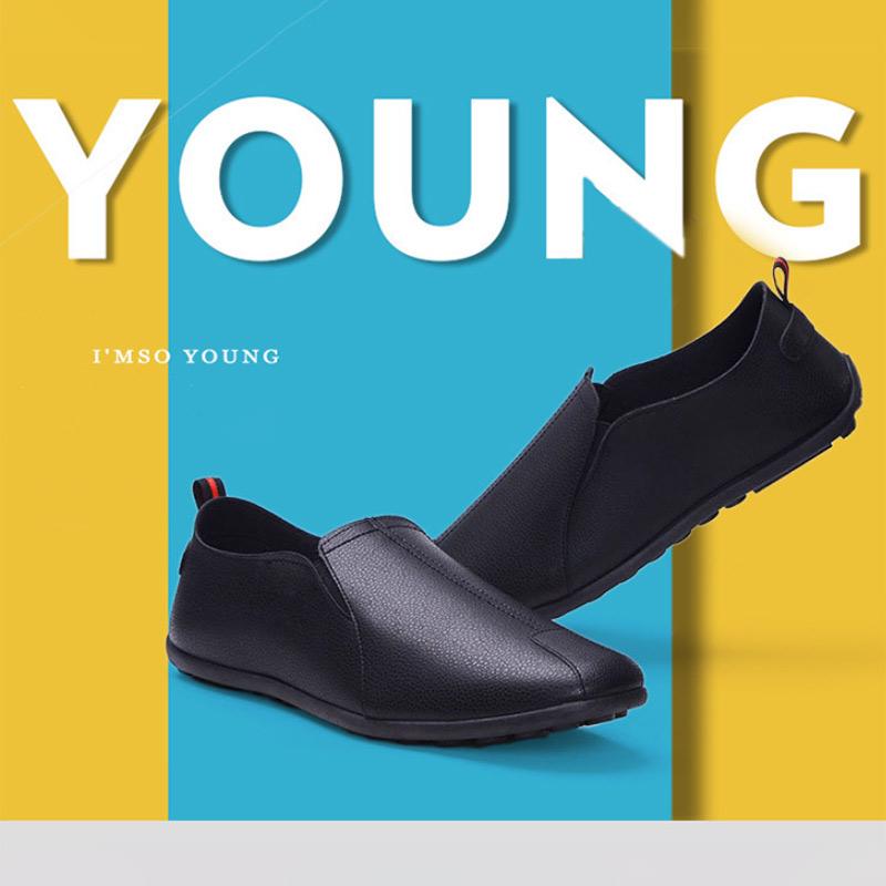 Men's Casual Slip-on Leather Shoes Formal Suit with Black PU Beanie Shoes Comfortable Flat