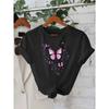 Butterfly Printed T-shirt Casual Short Sleeved Round Neck Top Comfortable Daily Fashion Women's Clothing