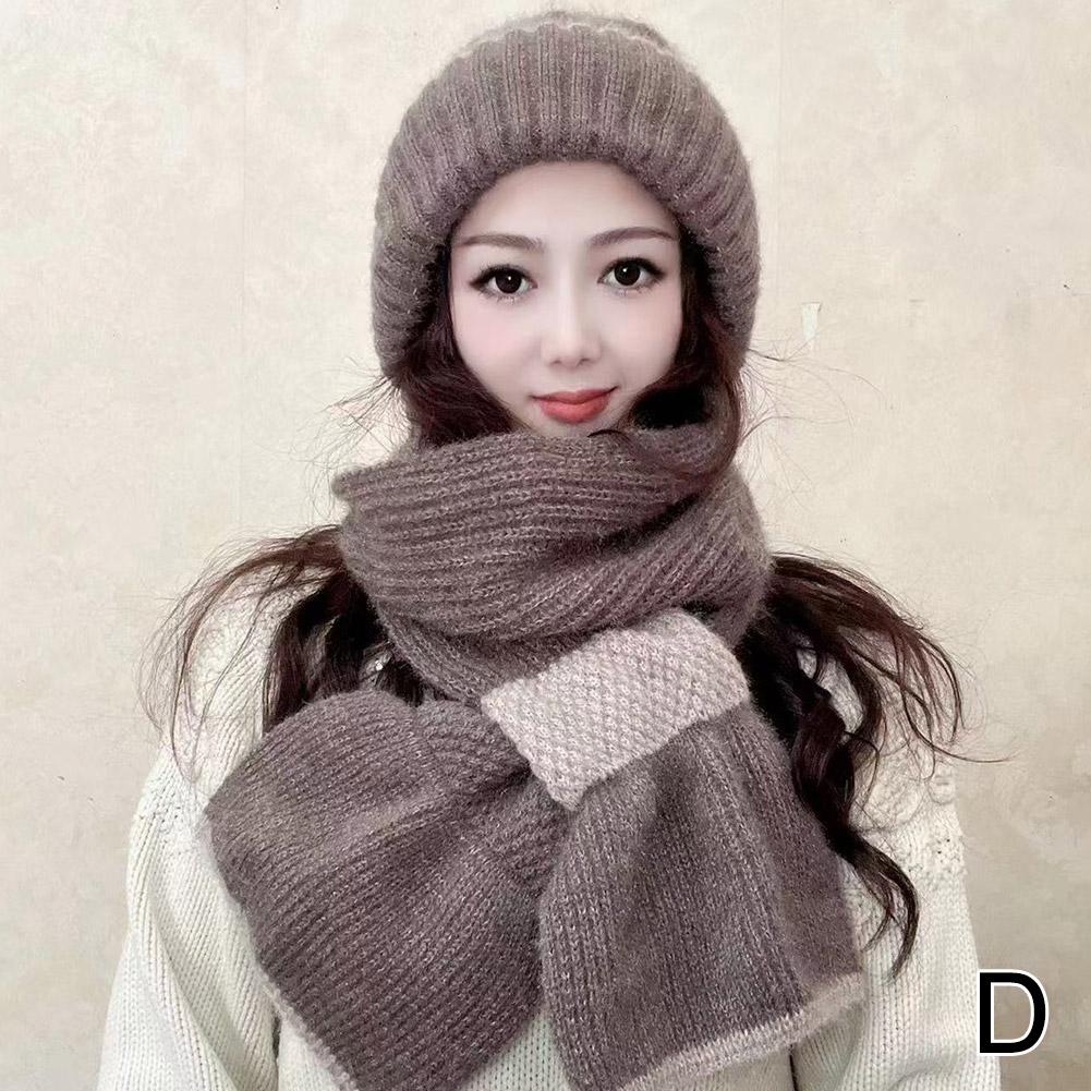 Knitted Snow Hat Integrated Ear Protection Windproof Cap Scarf Neck Warmer Cross Cycling Balaclavas Hat Soft Thicken Outdoor Cap