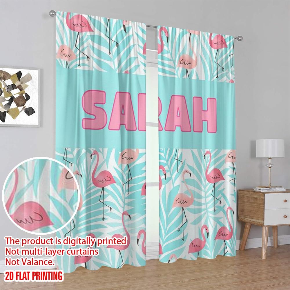 2pcs,2D plane printing Light Filtering Curtains FlamingoPalms Polyester Fabric (without rod) All Seasons Perfect for Bedroom