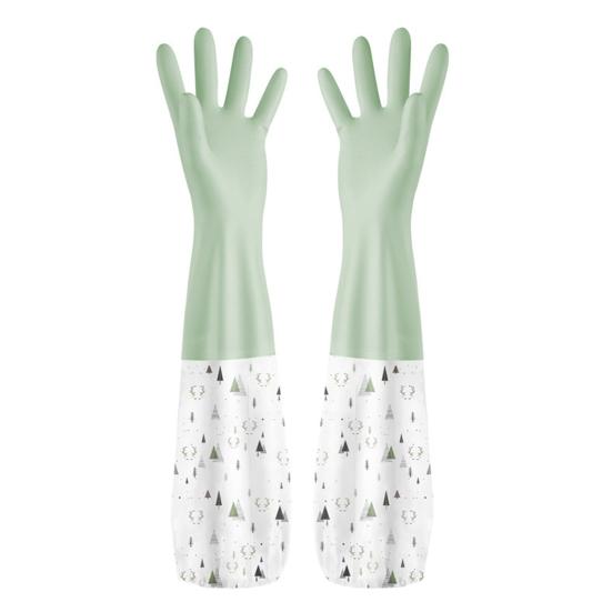 1 Pair Dishwashing Gloves Waterproof Reusable Gloves Patchwork Color Elastic Long