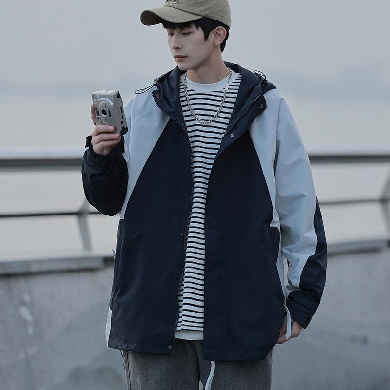 Coat Men's Autumn New Hooded Trendy Tooling Jacket Color Matching Casual Loose Jacket On Clothes