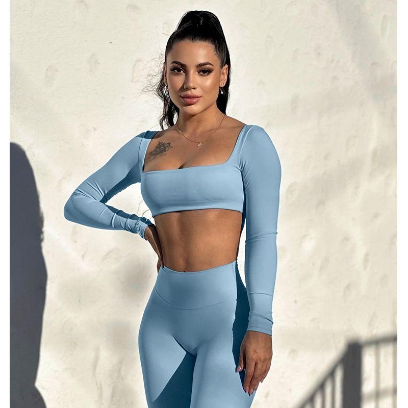 Fashion Yoga Clothes Long Sleeves Women's Outdoor Running Thin Tight Sports T-shirt Workout Sexy Gathered Short Tops